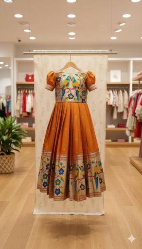 kids paithani gown silk Surat wholesale market for baby clothes